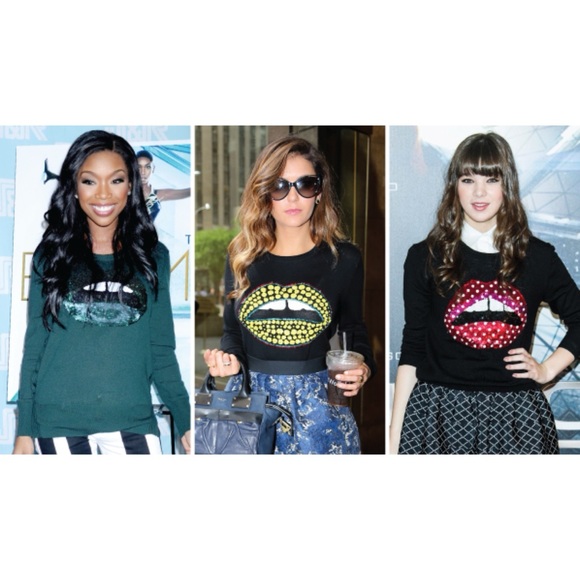 MARKUS LUPFER Sequin Lips Sweater Gray Small - Picture 2 of 4